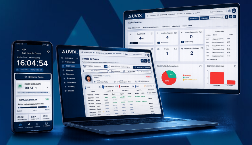 Dashboard Auvix — sistema de controle de ponto digital com gestão de jornada